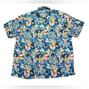 Tommy Bahama Men’s 2XL Blue Hawaiian Floral Silk Shirt Short Sleeve